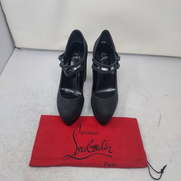 Christian Louboutin Movida Jane Black Glitter Platform Heel Shoe - Picture 6 of 13